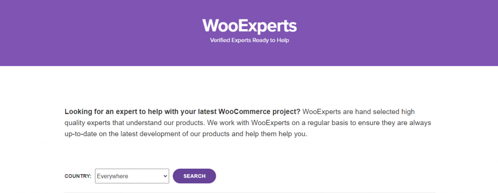 The WooExperts home page.