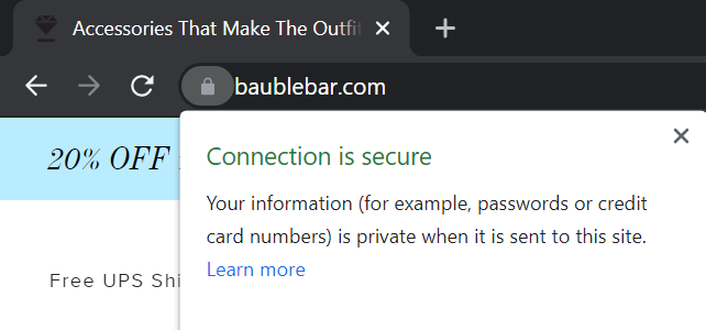 A lock icon informing that the online boutique uses an SSL certificate
