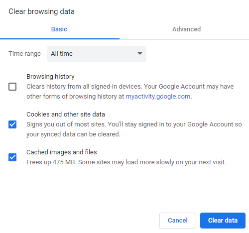 Clear browsing data on Google Chrome.