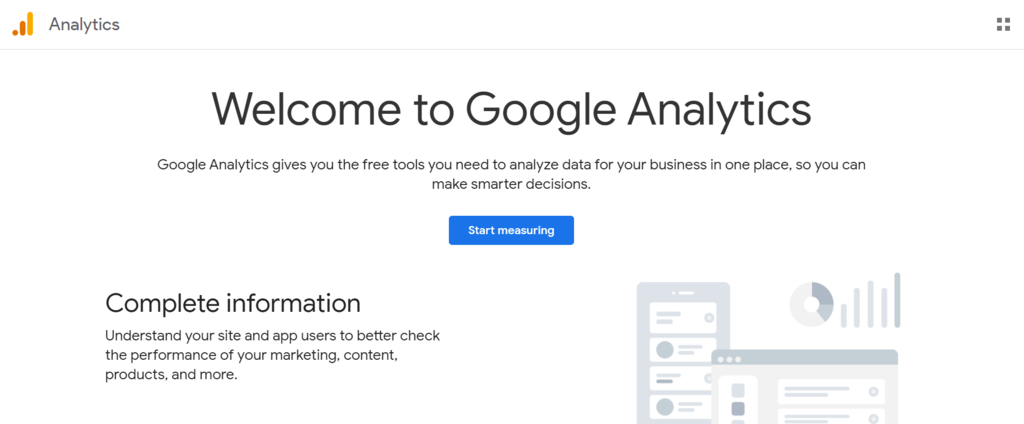 Google Analytics homepage. 