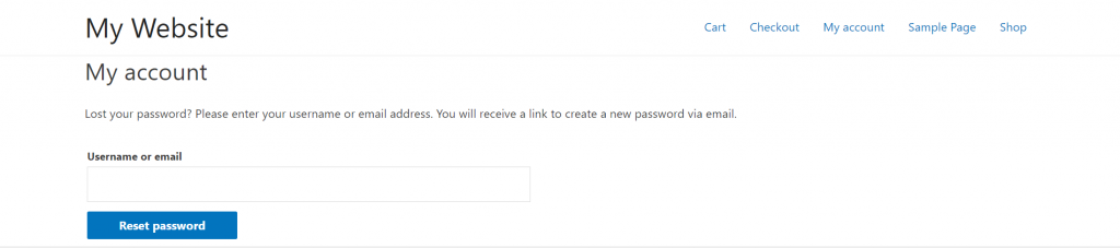 Entering your username or email address to reset your WordPress account password.