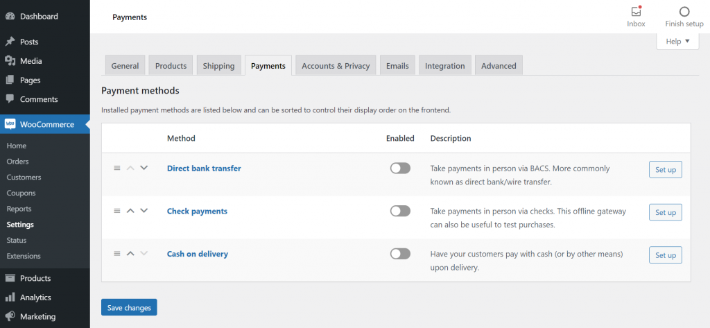 Selecting payment methods in WooCommerce for the online boutique 