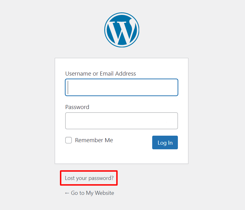 Clicking Lost your password? when logging in to your WordPress account.