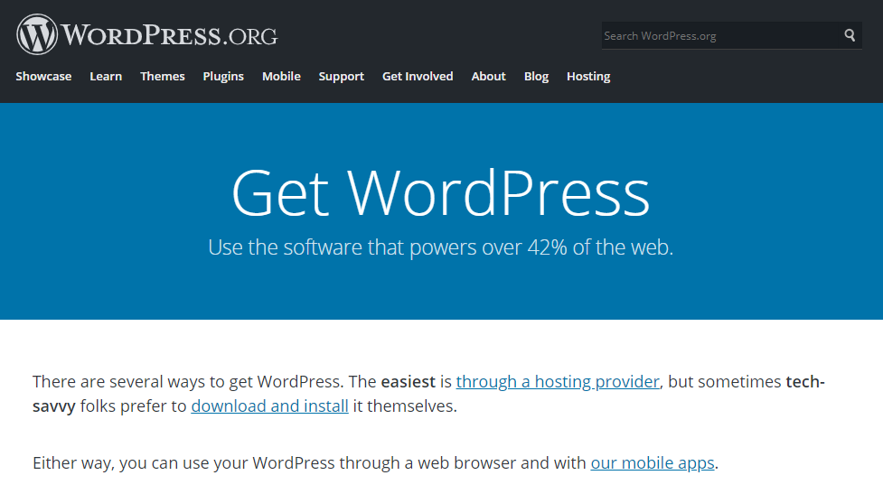 The download page of WordPress.org.
