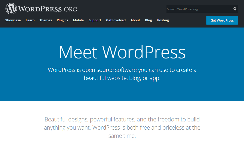 The homepage of WordPress.org.