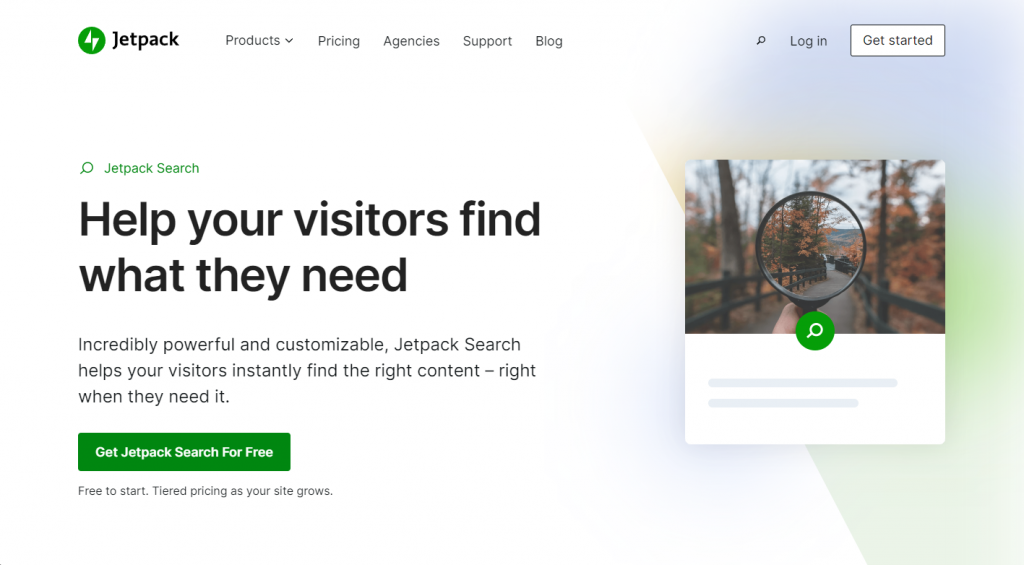 Jetpack Search page on Jetpack website