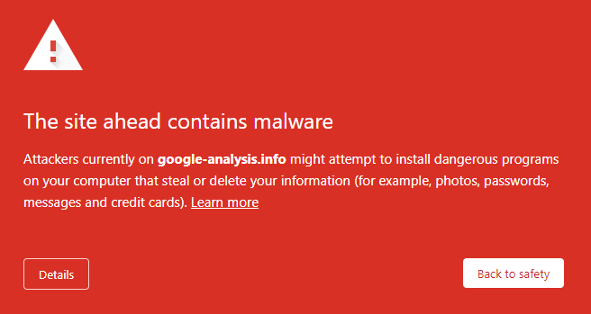 Malware alert on Google Chrome.