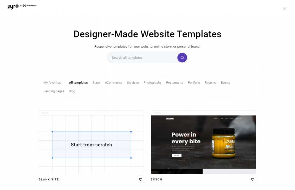 Zyro desinger-made website templates to create your website