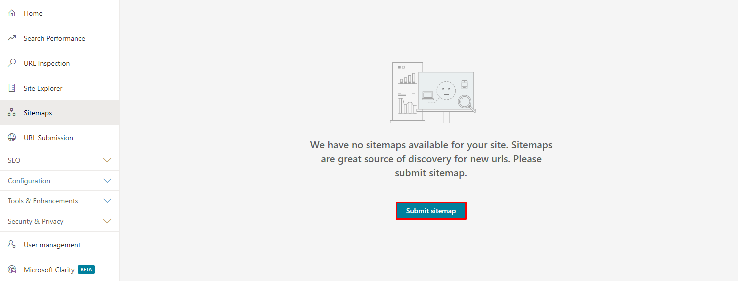 Bing Webmaster Tools submit sitemap button