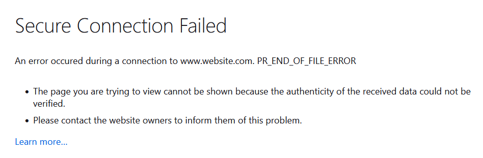 PR_END_OF_FILE_ERROR error message