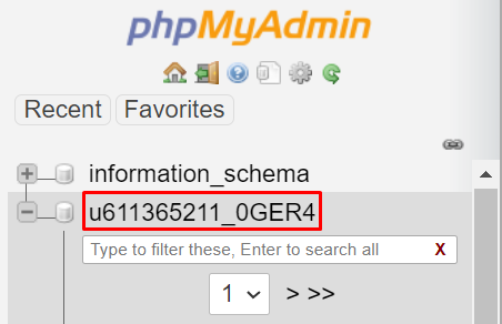 The phpMyAdmin database name
