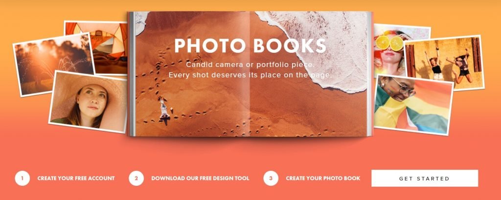 A custom photo book service page.