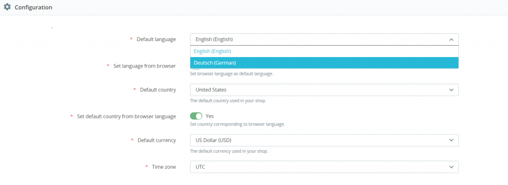 How to set a default language from the store