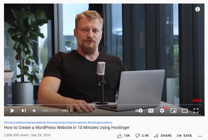 Hostinger Academy's video on YouTube - an example to get traffic to your website.