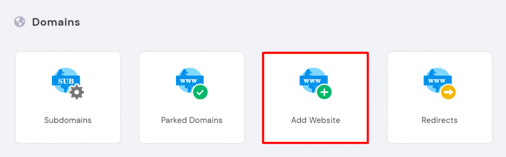 Add Website button under Domains section on hPanel