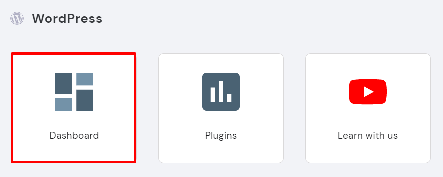 Dashboard button under the WordPress section on hPanel