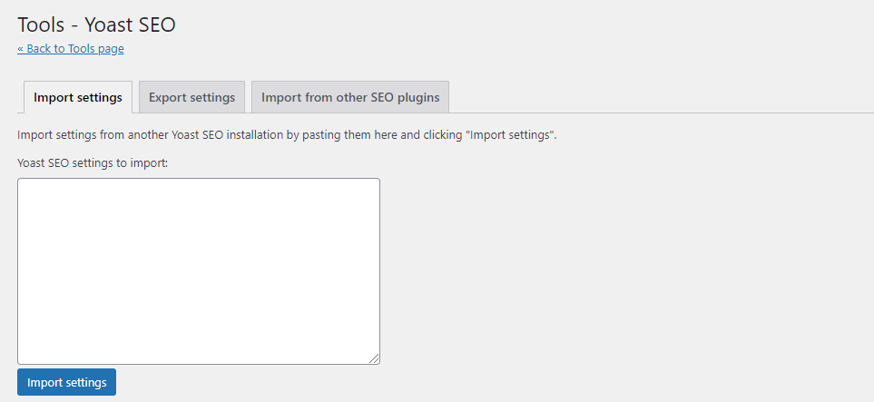 Import settings from another Yoast SEO installation