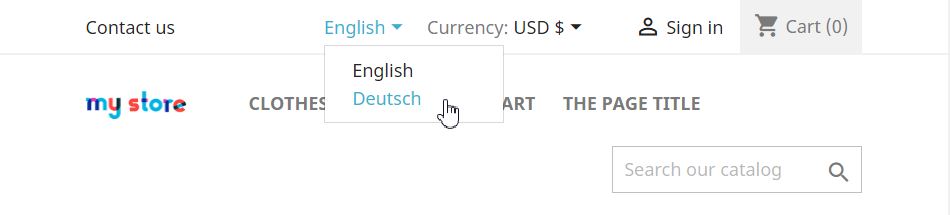 Visitors can pick a language option from the dropdown menu