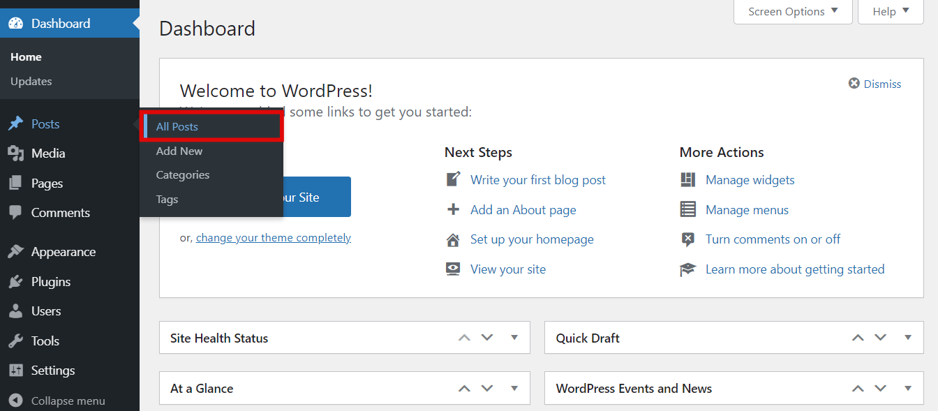 All posts option in WordPress