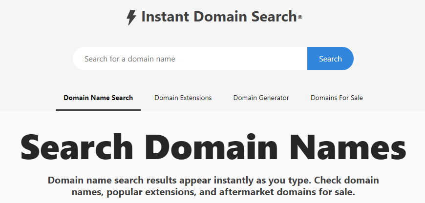 Instant Domain Search landing page