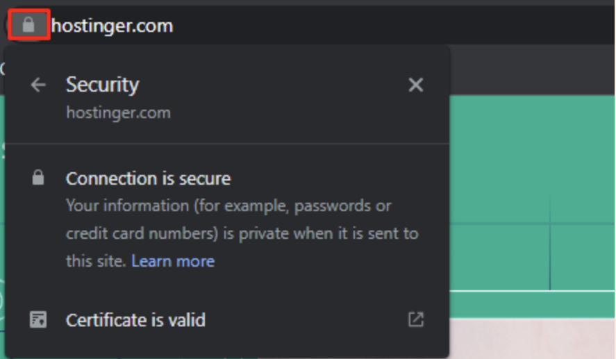 The padlock icon in Google Chrome indicating that the SSL certificate is valid