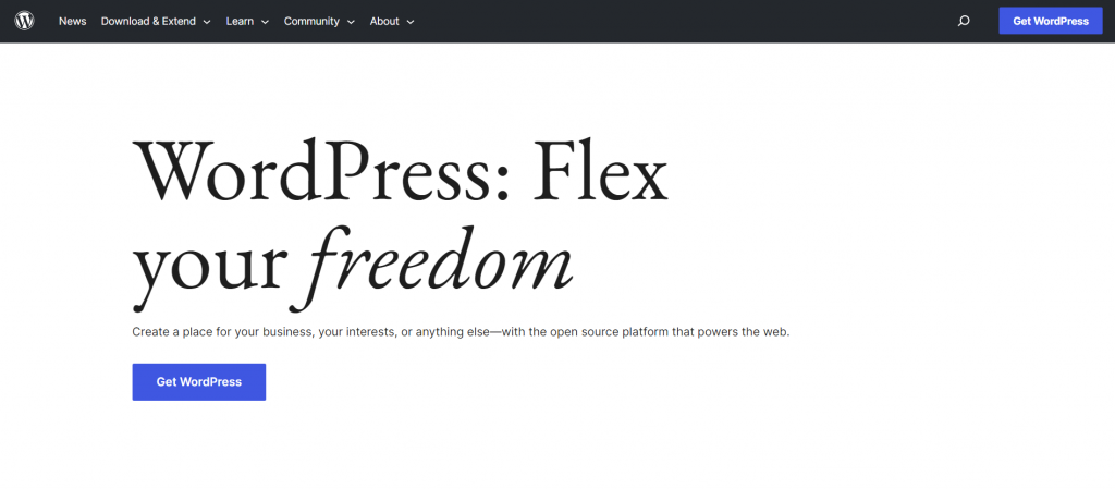 The homepage of wordpress.org