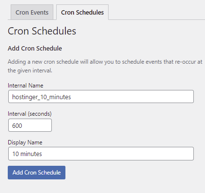 Cron schedules for setting up a new event using seconds as the interval