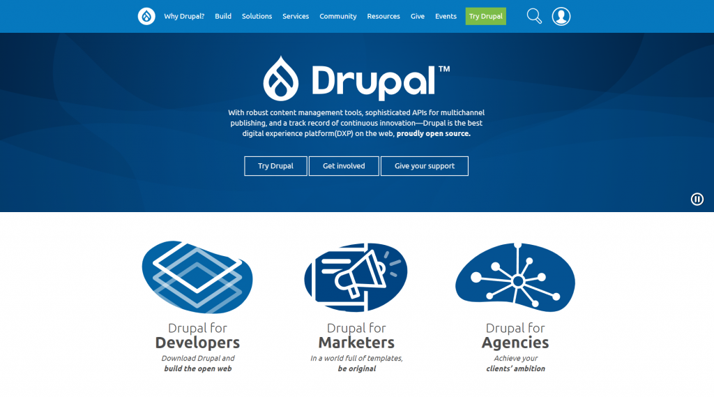 Drupal's landing page.