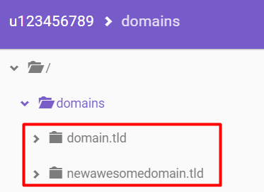 Domain folders in the File Manager.