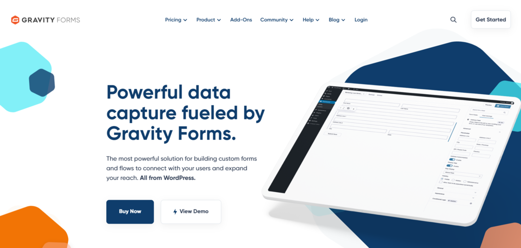 Screenshot of Gravity Forms' homepage