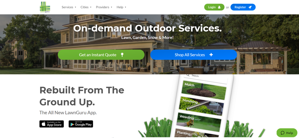 The Lawn Guru website's homepage. 