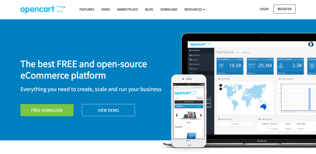 OpenCart's homepage