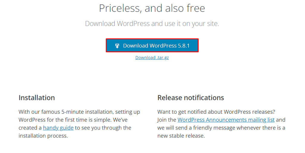 The WordPress download page.
