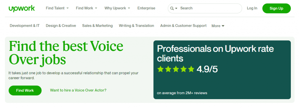 The Voice Over page on the Upwork website