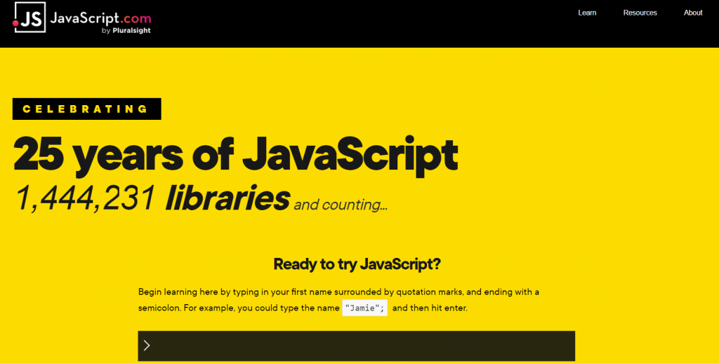 JavaScript's homepage.