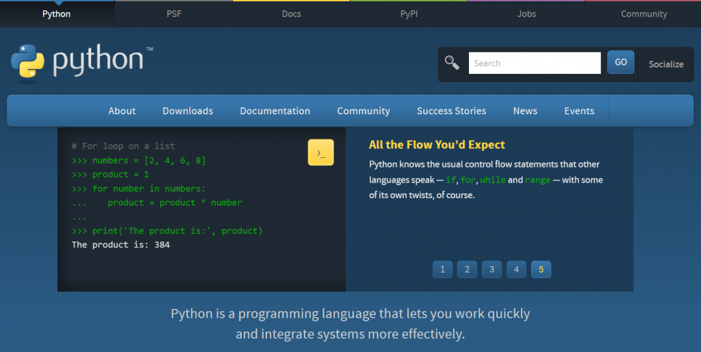 Python - the first programming language in the list.