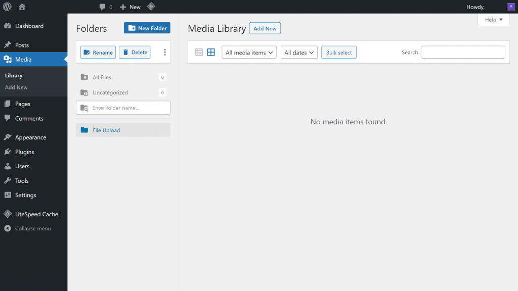 a screenshot of the WordPress Dashboard's Media Library