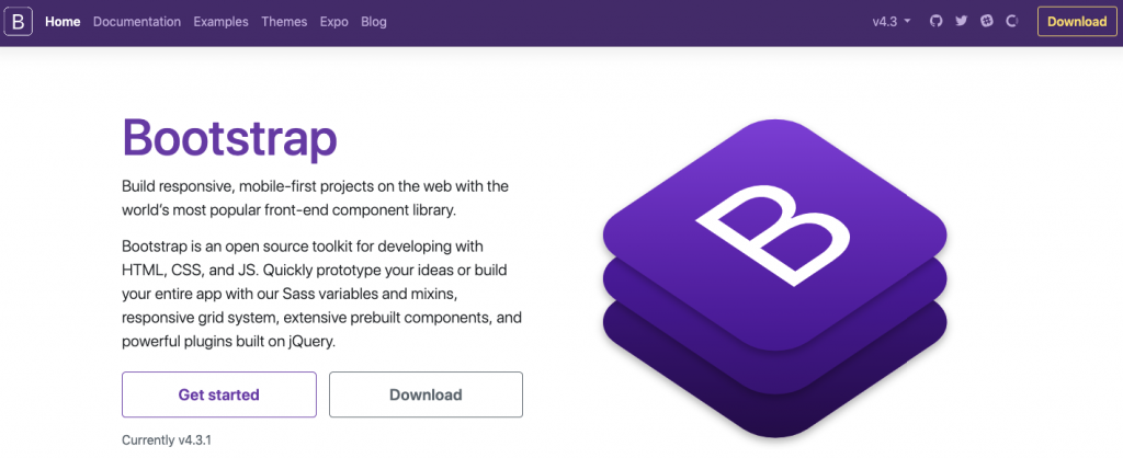 The official Bootstrap website's homepage.