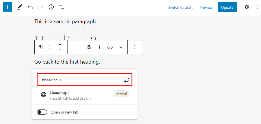 Inserting an HTML anchor to a link in the WordPress editor