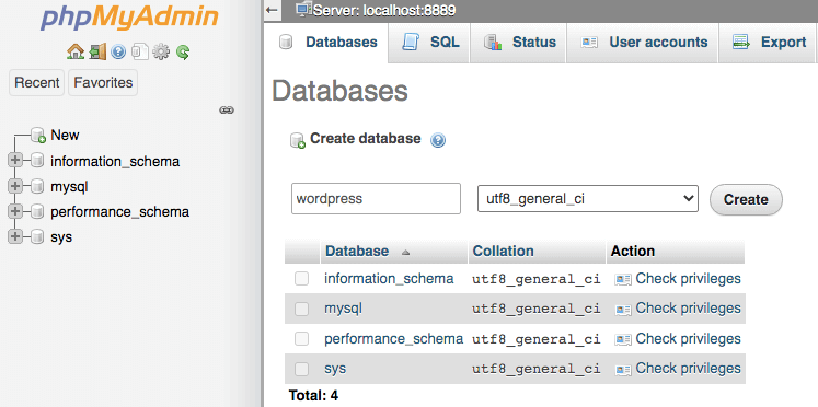 The Databases tab on your phpMyAdmin.