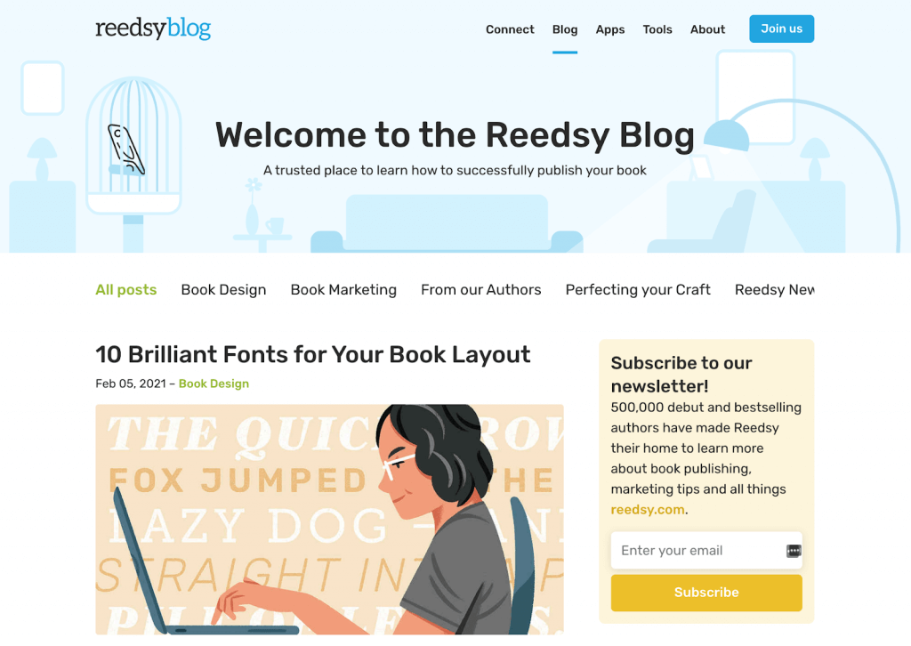 Blog section on Reedsy's website