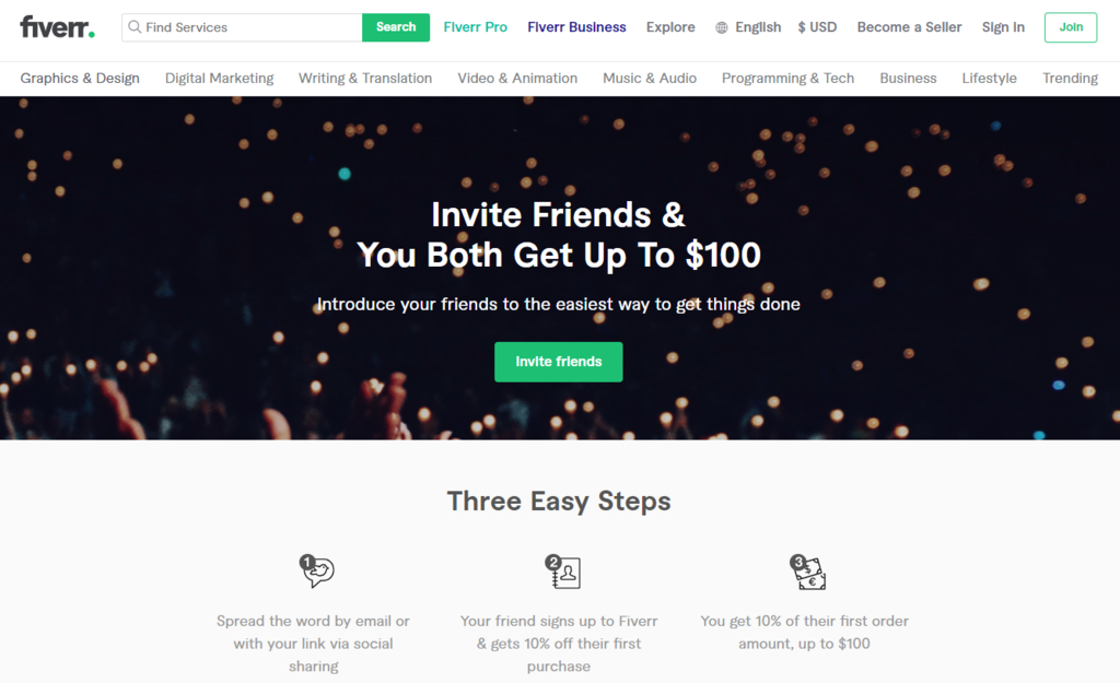 Fiverr referral program: Invite friends & you both get up to $100