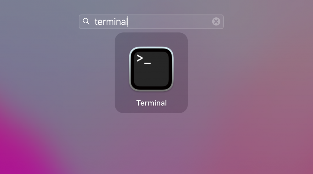 Locating Terminal on macOS.