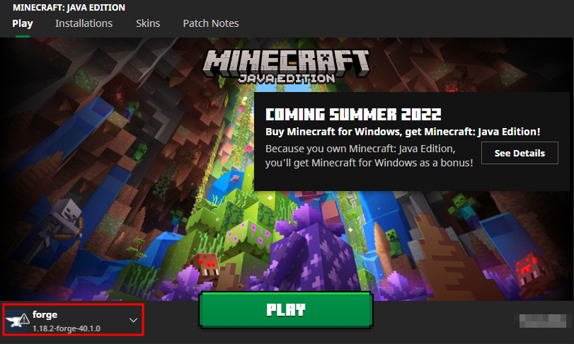 Checking if forge is selected in the Minecraft launcher