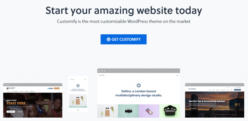 Customify WordPress theme home page