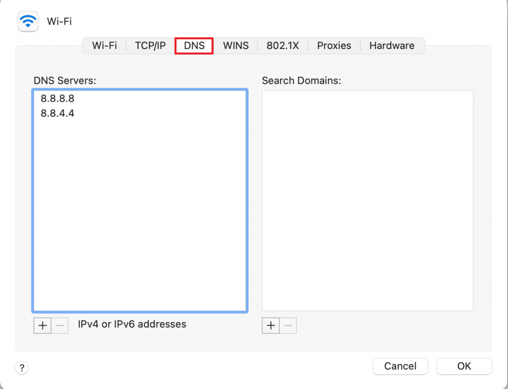 DNS server settings on macOS