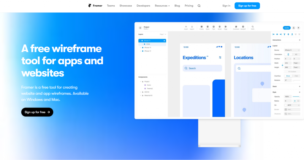 Framer, a wireframing tool with smart and customizable components