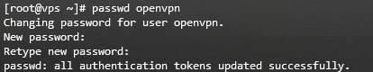 Terminal output showing password setup for OpenVPN