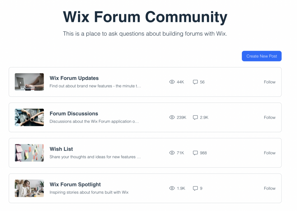 Wix Forum Community front page