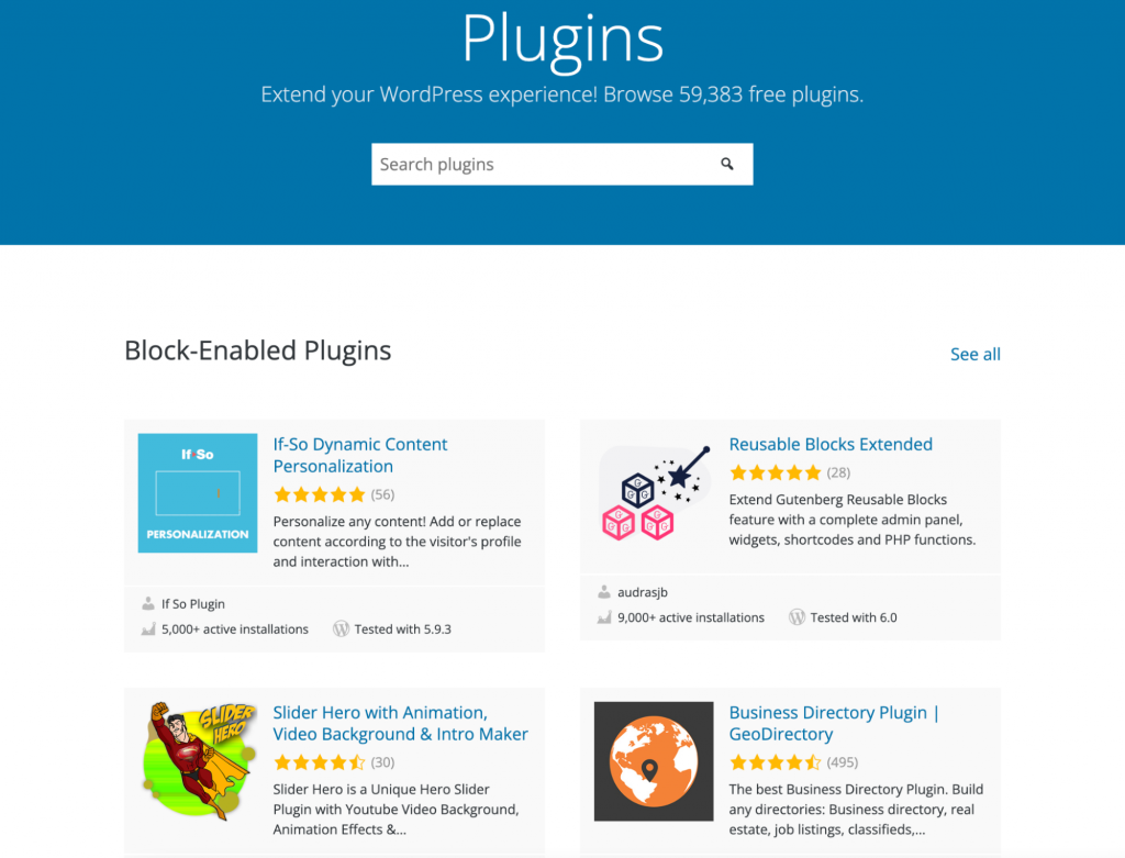 WordPress Plugin Directory front page